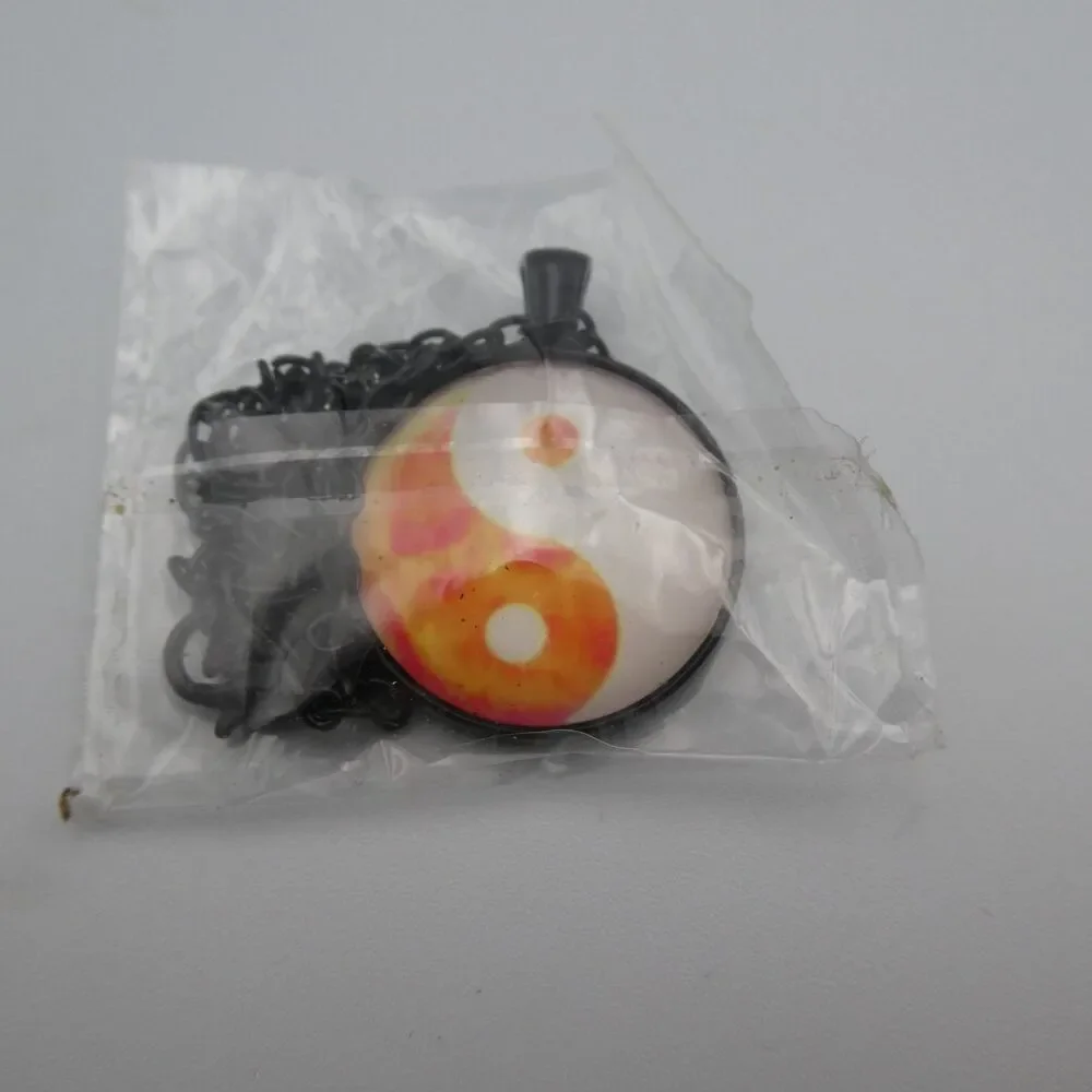 Lot of 9 Glass Cabochon Pendant Necklaces Graphic Art Quote Yin Yang Celestial